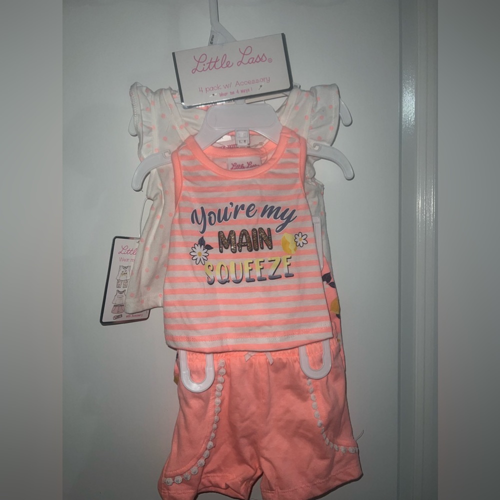 Melon color 2 pc shorts set for baby 3-6 mos